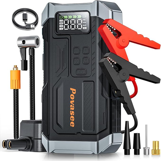 5000A Jump Starter with Air Compressor, Battery Jumper Starter car Battery Jump Starter povasee Portable Jump Starter (Up 9L Gas/8L Diesel Engine