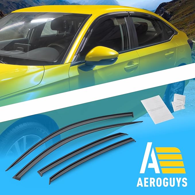 Extra Durable Window Deflectors Tape-On Window Visors Rain Guards Fit for Honda Civic 2022-2026 Sedan, Sun Visors, Wind Vent for Shades, Exterior Car Accessories - 4pcs. AG0472