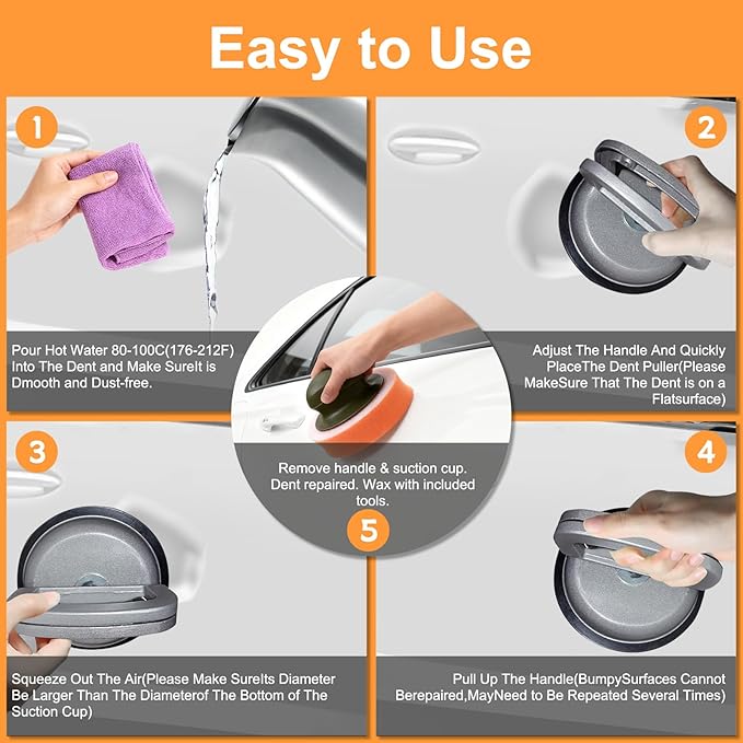 Car Dent Puller, Aluminum Dent Remover Tool for Car with Strong Suction Cup, 2 Pack Paintless Repair Kit for Auto Body Damage, Door Auto, Glass & Smooth Surface