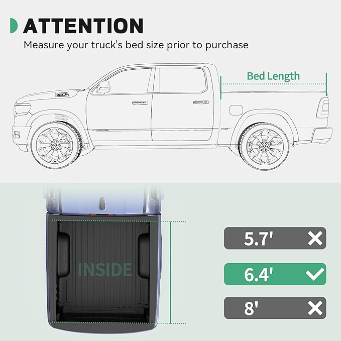 Low-Profile Hard Quad-fold Tonneau Cover Fit for Dodge Ram 1500 2009-2024, Fit for Dodge Ram 2500 3500 2010-2026, Fleetside 6.4ft Bed Without Rambox