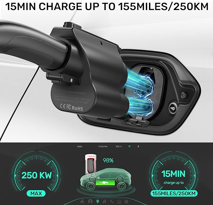 Tesla Supercharger NACS to CCS Adapter,250kW Fast Charger, NACS to CCS1 for V1/V2/V3/V4 NACS Charging Stations, Tesla to CCS Charger Adapter Compatible with Ford, Rivian, GM EVs