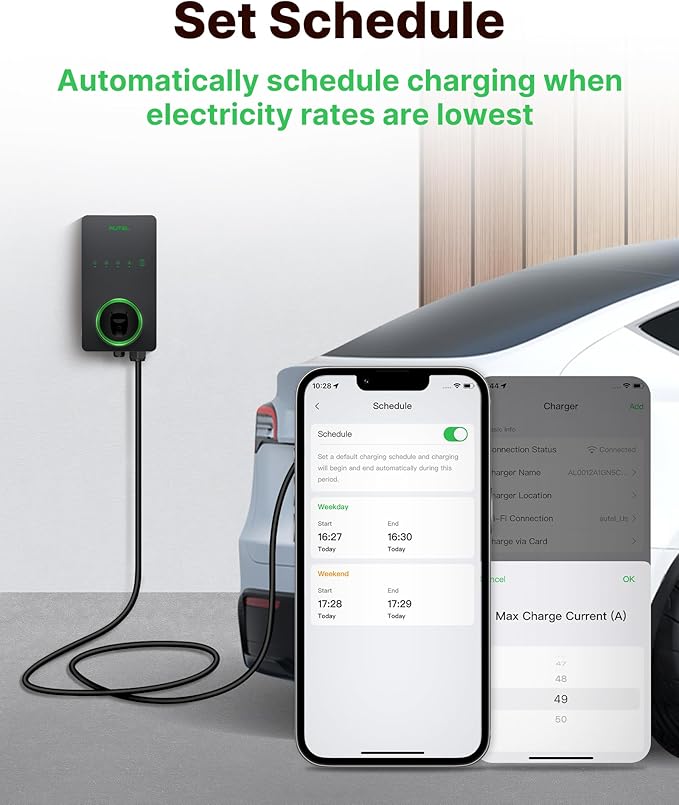 Autel Level 2 Home Smart EV Charger NACS, Up to 50Amp, Hardwired 240V EV Charge Station, Indoor/Outdoor Car Charging Station, Flexible 25-Foot Cable, Compatible with Tesla