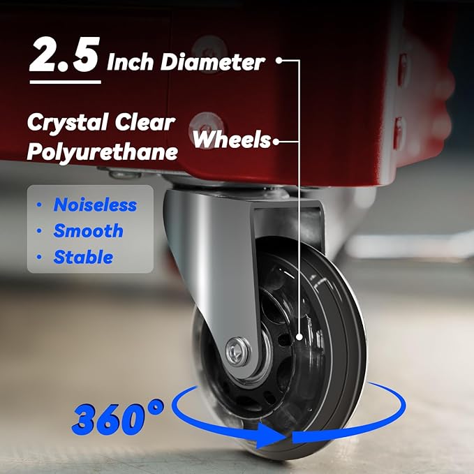 Rolling Creeper Garage Shop Seat for Men, Padded Mechanics Stool with Tool Tray Storage for Garage, Rolling Workshop Stool with Wheels, Auto Creeper Seat, 330 LBS Capacity, Heavy Duty, Red