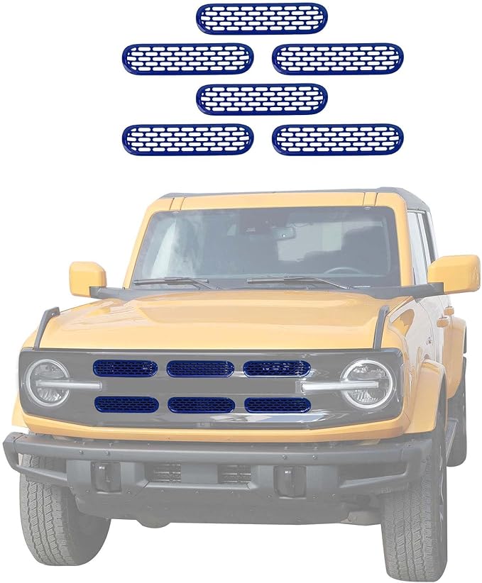 Jimen Compatible with Ford Bronco 2021-2023, 6PCS Front Grille Inserts Mesh Grill Cover Exterior Trim Accessories (Dark Blue)