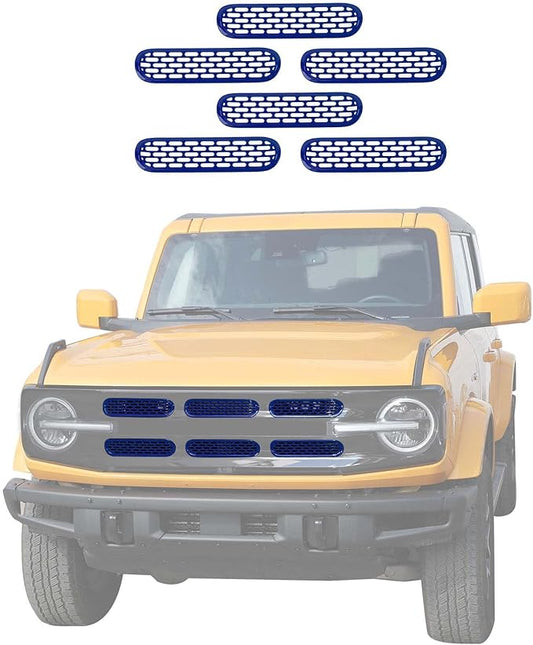 Jimen Compatible with Ford Bronco 2021-2023, 6PCS Front Grille Inserts Mesh Grill Cover Exterior Trim Accessories (Dark Blue)