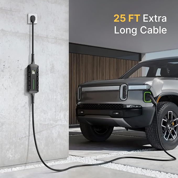 Level 2 EV Charger, 220V-240V 30A 7.2KW Home Charging Station, ETL Certified, Plug-in NEMA 10-30, Portable EV Charger with 25FT Cable for SAE J1772 Cars