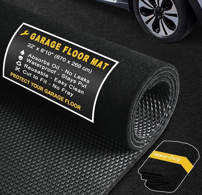 Extra-Large Garage Mat 22' x 8'10" - Durable Oil Mat for Garage Mats for Floor Under Car, Washable Garage Rug, Absorbent Floor Mats with Waterproof Liner, Garage Carpet, Oil Change Pad, Car Rug