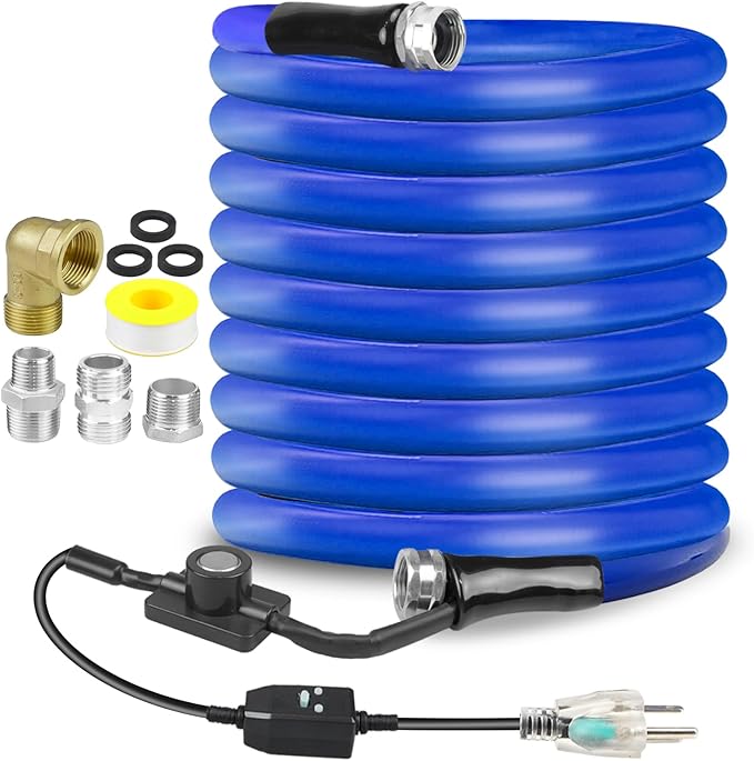 BHB Upgraded 100 FT Heated Water Hose 1/2" ID Compatible with RV -45 ℉ Antifreeze Energy Saving Thermostat RV Accessories, with 4 Types of Adapters