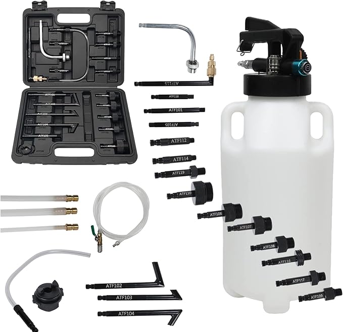 8L Pneumatic Transmission Oil Extractor Pump Set with 20 PCS Filling Adapters, ATF System Fluid Transfer Pump Dispenser Automatic Fluid Extractor Compatible with BMW, Ford, Audi etc.