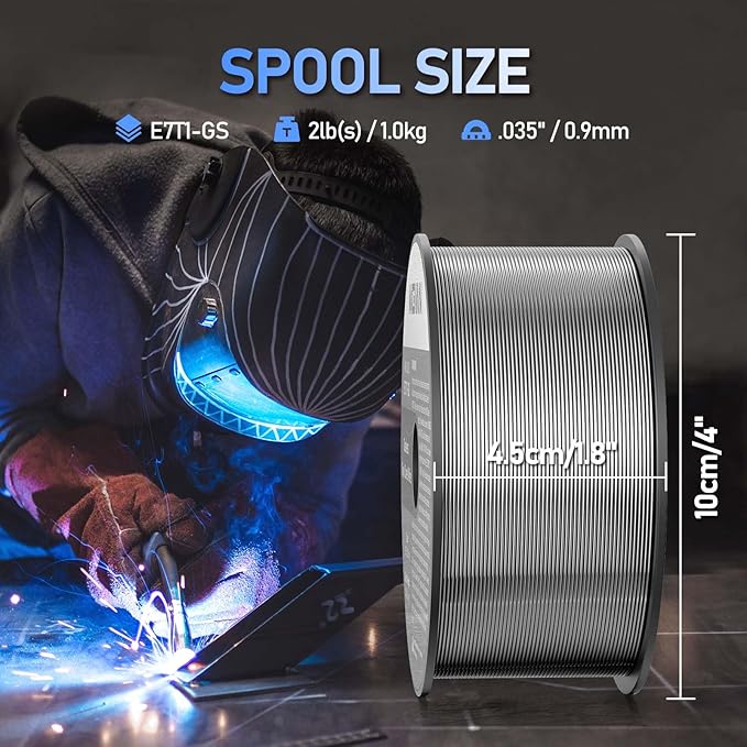 Flux Core Welder Wire .035 Diameter, E71T-GS Gasless Mig Welding Wire 2-Pound/1Kg Strong Spool, Self-shielded Mild Steel Compatible With Lincoln Miller Forney Harbor Welder