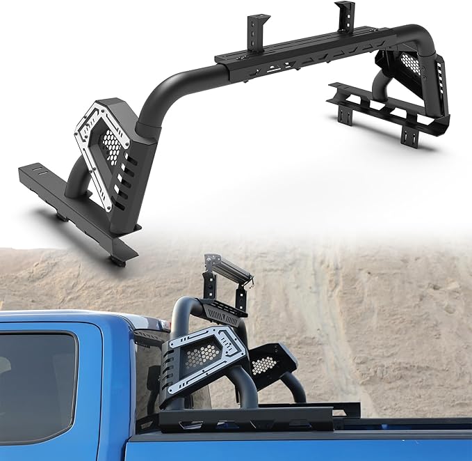 Universal Adjustable Bed Rack Roll Bar for Pickup Trucks - Compatible with Mid-Size& Full-Size Models, Q235A Carbon Steel, Powder-Coated Black Finish, Multiple Mounting Options Available