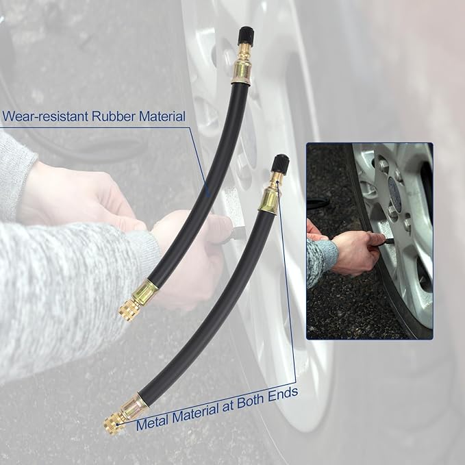 2pcs Tire Rubber Valve Extension Tube Extender, Valve Stem Extender Tire Inflation Extension Hose Tire Valve Extension Tool for Car Tire Motorcycle Bicycle RV Inflatable Extension Nozzle