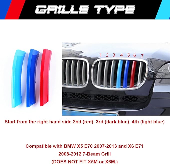 Automotive Grill Inserts for BMW X5 E70 2007-2013 and X6 E71 2008-2012 (7 Grilles), Front Grille Accessories