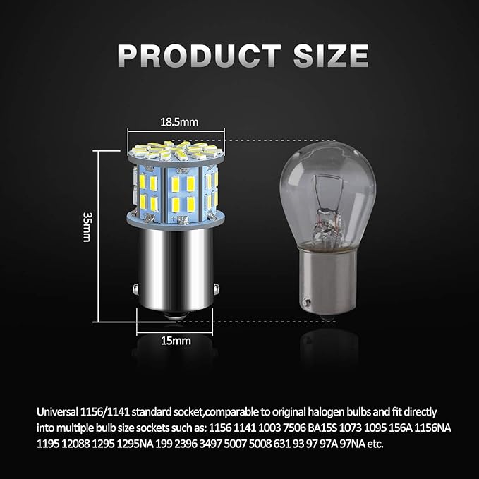 1156 1141 1003 7506 BA15S LED Bulbs Super Bright 3014 50-SMD LED Replacement for 12 Volt RV Camper Trailer Boat Trunk Interior Lights (White, 20)