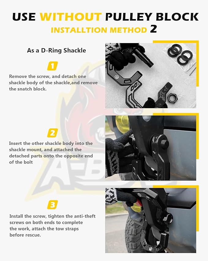 Separate D-Ring Shackle with Pulley Block, Towing Winch Snatch Block & 3/4" Easy Open D-Ring Shackle 2in1 Set, 57320lbs(26T) Breaking Strength, for Recovery, BlackBlack