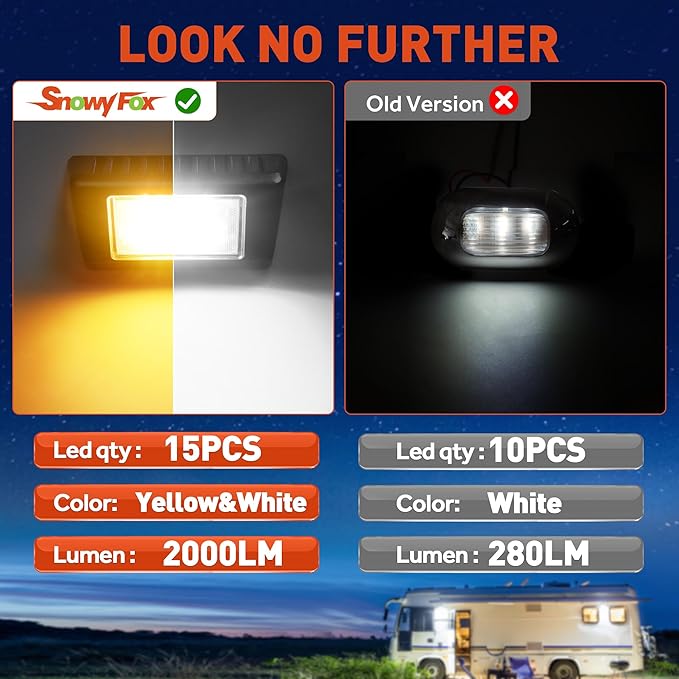 Aluminum RV LED Exterior Porch Light IP67 Waterproof - Dual Color Switchable White & Yellow 10-30V DC Low Current 5" Lighting Fixture 45W 2000LM for RV, Trailer, Camper-2 Pack