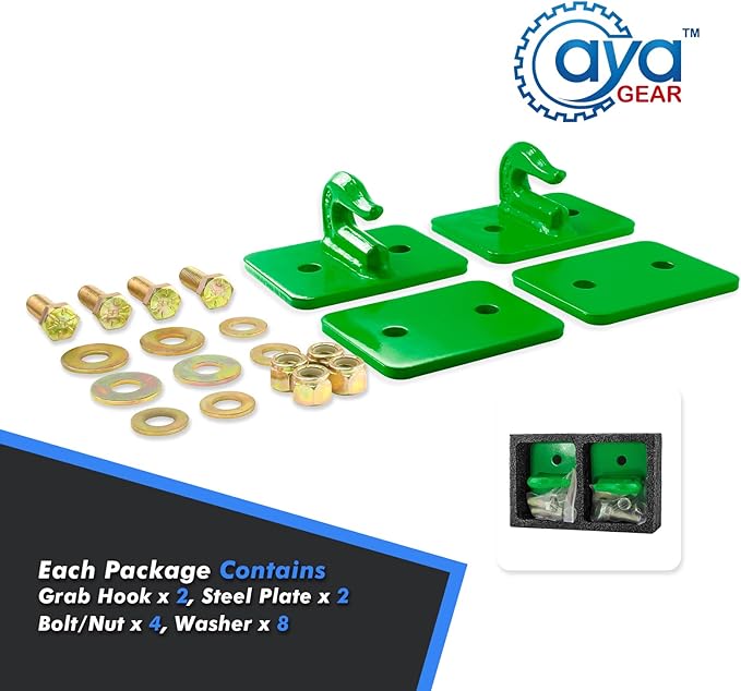 2 Pack 5/16-in Bolt On Grab Hook Mount with Backer Plate Grab Hook Grade 70 Forged Steel Tow Hook Work Well for Loader, Tractor Bucket, RV, UTV,Truck (Green)