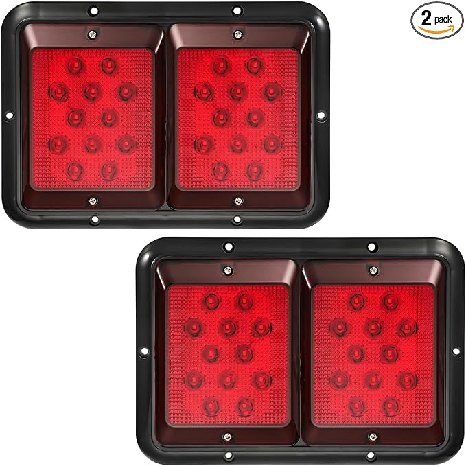Partsam 2X Double RV Trailer Camper Tail Lights 24-2835 LED Horizontal Vertical Surface Mount Double Trailer Light Taillight Red Lens Red Light Black Base 12V IP67 Waterproof