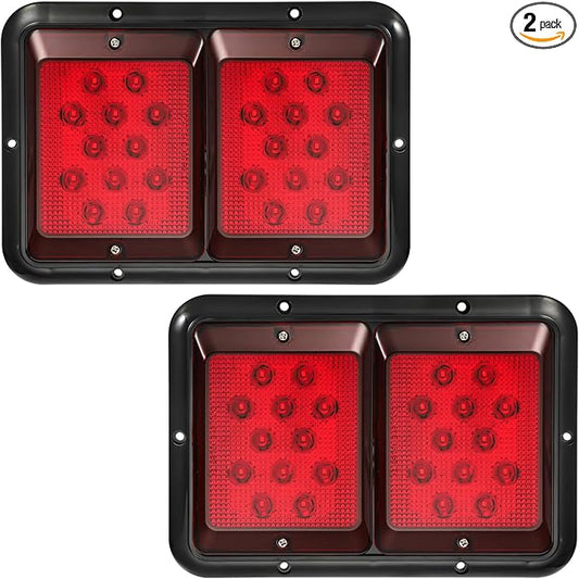 Partsam 2X Double RV Trailer Camper Tail Lights 24-2835 LED Horizontal Vertical Surface Mount Double Trailer Light Taillight Red Lens Red Light Black Base 12V IP67 Waterproof