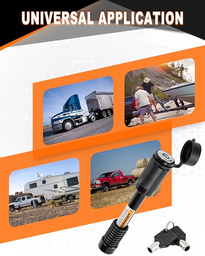 METOWARE Trailer Hitch Lock Hitch Receiver Lock Fits Class III IV and 2" 2-1/2" Receiver with 5/8" Dia 3-1/2” Long Pin and 8 Anti-Rattle Rubber O-Rings, for Trailer Truck Car Boat (1 Pack)