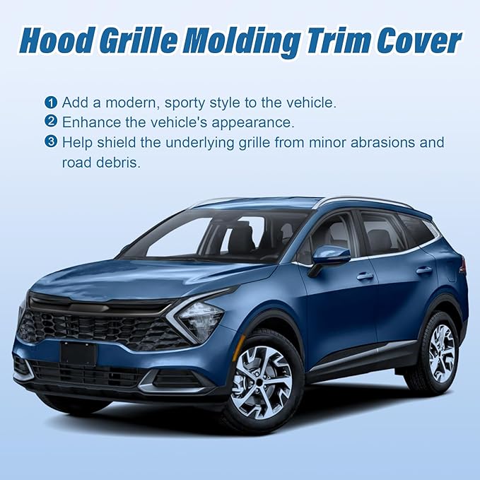 Hood Grille Molding Trim Cover Compatible with Kia Sportage 2023 2024 Front Upper Grill Decorative Stripe Glossy Black ABS