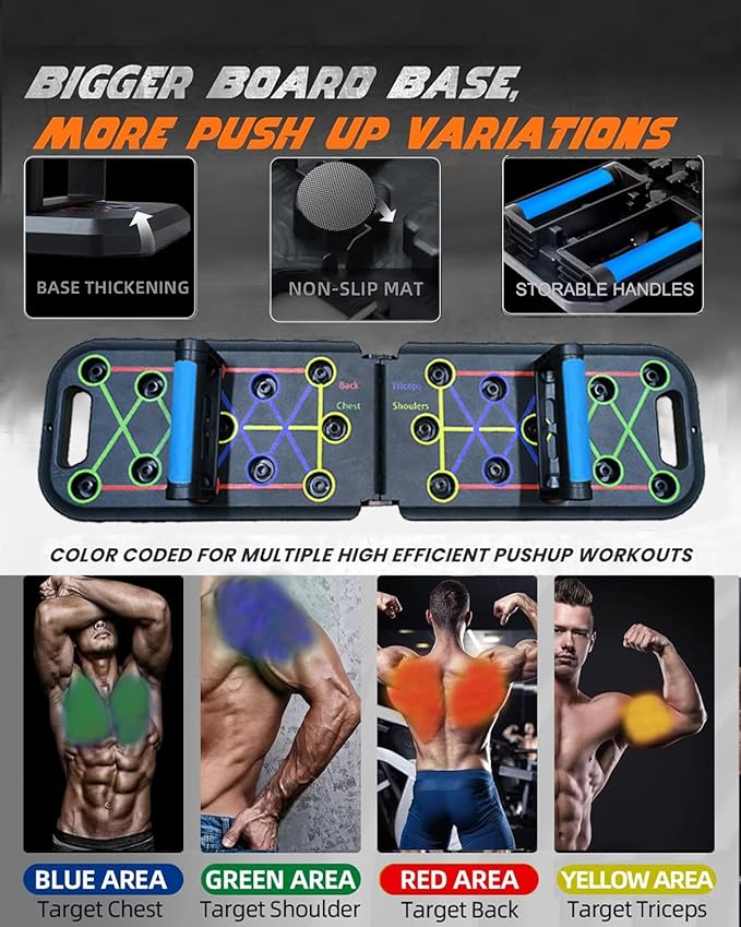12-In-1 Push Up Board,Portable Pushup Bars for Men, Muscle Max Press Up Boards,Foldable Gym Home Exercise Board,Multi-function Push-Up Stand,Home Workout Equipment with Resistance Bands