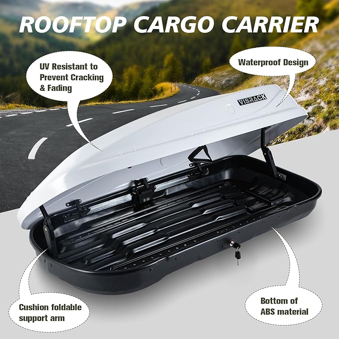 56" L Rooftop Cargo Box Carrier Large 13 Cubic Feet Car Top Mount Travel Luggage Storage,Hard Shell Roof Cargo Dual Side Opening,Heavy Duty Waterproof Rooftop Storage Box White