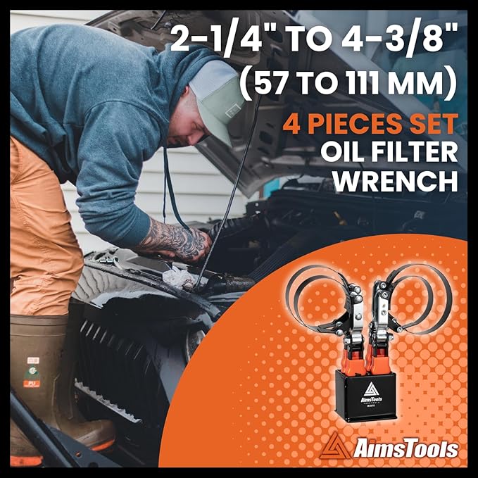 3110 4 Piece Professional Oil Filter Wrench Set with Stand - Wrenches Cover 2 1/4 Inch to 4 3/8 Inch(57mm to 111mm) for Oil Changes