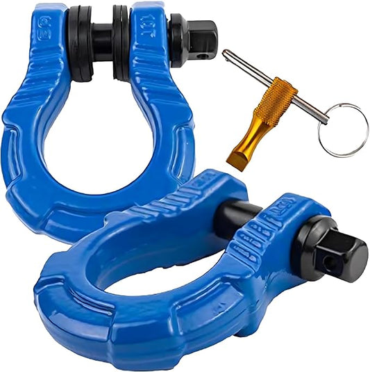 GearAmerica UBER Shackles with Anti-Theft Lock - 80,000 Lbs (40 T) Strength - Connect Tow Strap or Winch Line for Off-Road Recovery, Towing D-Rings and Uber Lock Security Pin - (Blue, 2 Pack)
