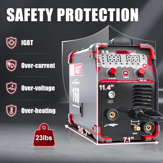 AWT Simplified Aluminum 160A MIG Welder,6 in 1 Gas MIG/Gasless Flux Core MIG/Stick/Lift TIG/Aluminum MIG Welding Machine, 110/220V Dual Voltage,Multi-Process Welding Machine