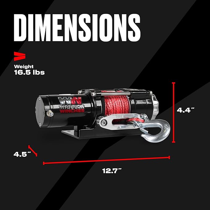 Warrior Winches Ninja 2500 lbs - Premium 12V Electric ATV/UTV Winch with Synthetic Rope, Compact and Powerful 12 Volt ATV Winch - Comes with Wireless Remote - Perfect for ATV, UTV, Boat, Trailer