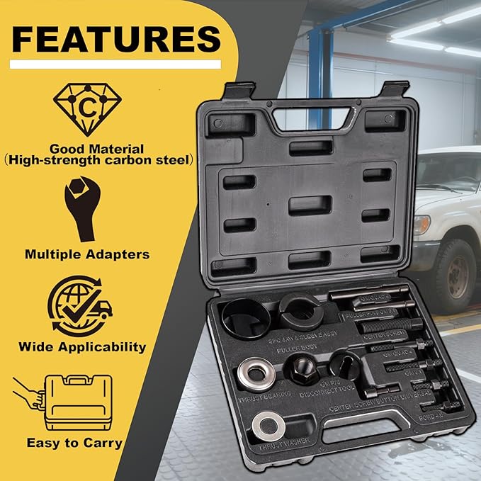 14PCS Power Steering and Alternator Pulley Tool Kit, Replace Vehicle Steering Pump and Car Repair Tools, Essential Car Repair Tools for Mechanics with Storage Case