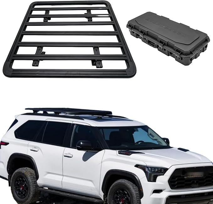 300lbs Load Capacity | Roof Multi-Functional Expansion Platform & Storage Box Compatible with Toyota Sequoia 2023 2024 2025 2026 | Roof Rack Carrier Cargo Basket Toolbox