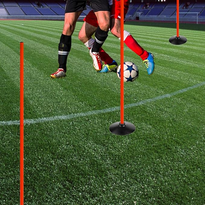 TNZMART 4.9FT Training Agility Poles Detachable Soccer Training Sticks Multi-Purpose Slalom Boundary Poles with Rubber Bases