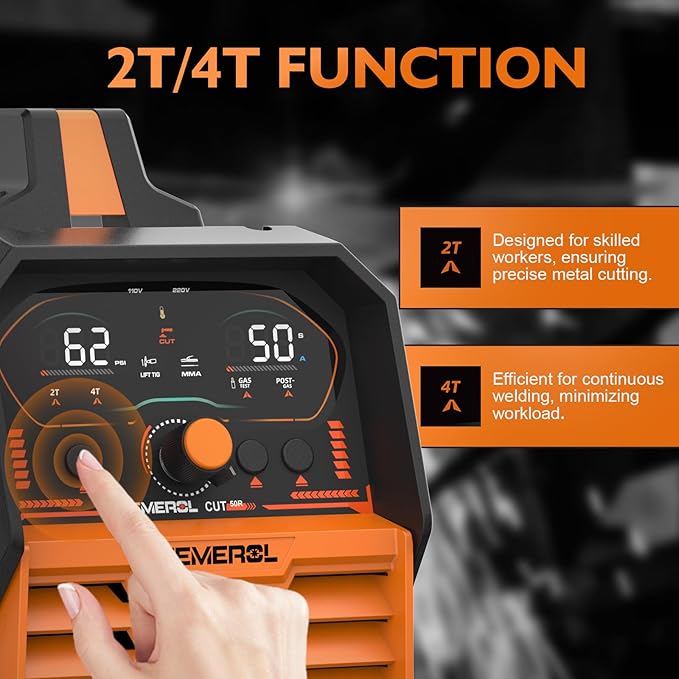 3 in 1 Plasma Cutter/LIFT TIG/Stick Welder,50Amp Plasma Cutter Machine 200A Stick and LIFT TIG Welder, Large LED Display IGBT 110/220V Dual Voltage Plasma Cutter Welder Combo