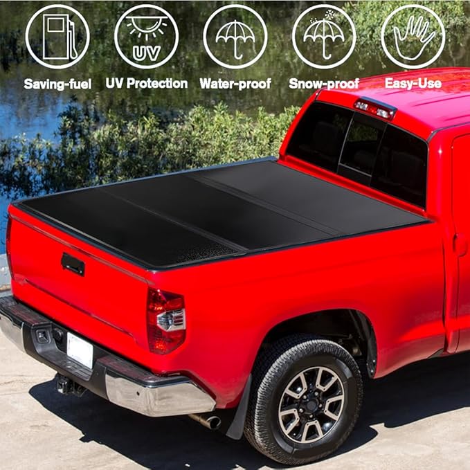 CAREONLINE New Black Hard Tri Fold Style Truck 5 Ft Bed Tonneau Cover W/LED Light Fits for 2016-2024 to-yo-ta Tacoma（OL-KR1009250321）