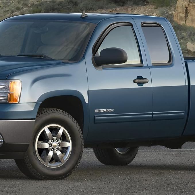 Window Rain Guards for 2007-2013 Chevy Silverado & GMC Sierra 1500, Out-Channel Window Vent Visors Shades Wind Deflectors for 07-14 Silverado & Sierra 2500HD/3500HD Extended Cab