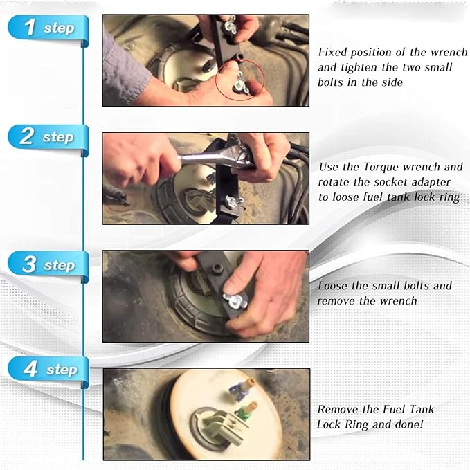 RULLINE Fuel Pump Lock Ring Tool, Fuel Pump Removal Tool,Fuel Pump Lid Tank Cover Wrench,Fuel Tank Lid Cover Remove Spanner, Universal Wrench 3/8" to 1/2" Adjustable