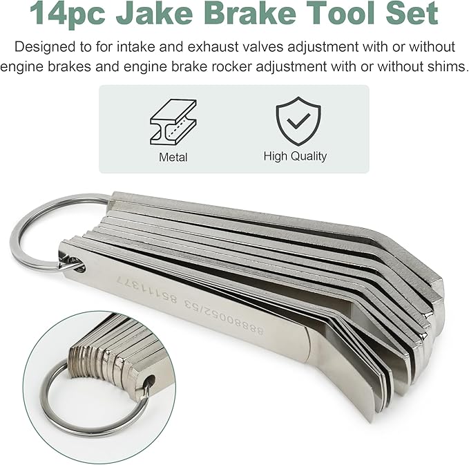 Feeler Gauge Jake Brake Tool Set for Volvo & Mack MP7 MP8 MP10 D12 D13 D16 Engine Intake & Exhaust Valve Adjustment Kit (14pc) Replaces 88880053 88880052 85111377