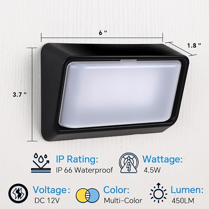 acegoo RV Porch Light LED Dual Color White/Amber Switchable 12V Exterior Utility Replacement Light for Trailer Camper Motorhome 5th Wheels, 480 Lumen & IP66 Waterproof (Black)