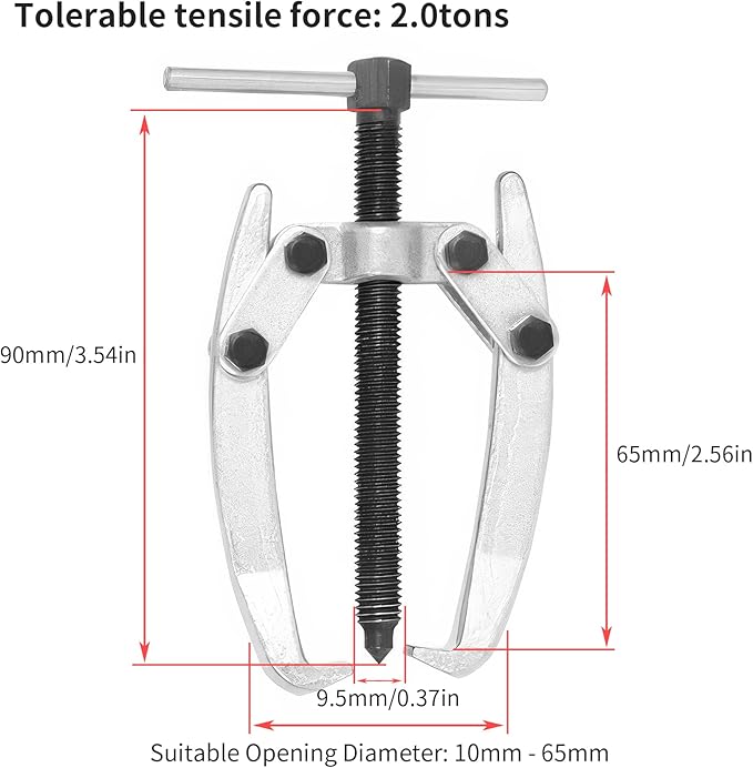 2 Jaw 2.5in/65mm Universal Bearing Gear Pullers Heavy Duty Extractor Tool,High Carbon Steel Puller,Adjuestable Removal Kit Type for Bearings/Flywheels/Pulleys Remove