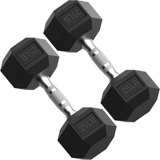 PAPABABE HEX Dumbbell Set 2.5-125lb, Rubber Encased Home Gym Dumbbells, Exercise & Fitness Weights Dumbbells for Women & Men, Hand Weight for Strength Training