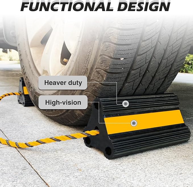 Vacallity Wheel Chocks for RV Trailer Car Truck, Upgrade Rubber Wheel Chocks with Rope Easy to Use,Camper Travel Chock Blocks Wheel Immobilizers & Chocks (8.2" 4pair)