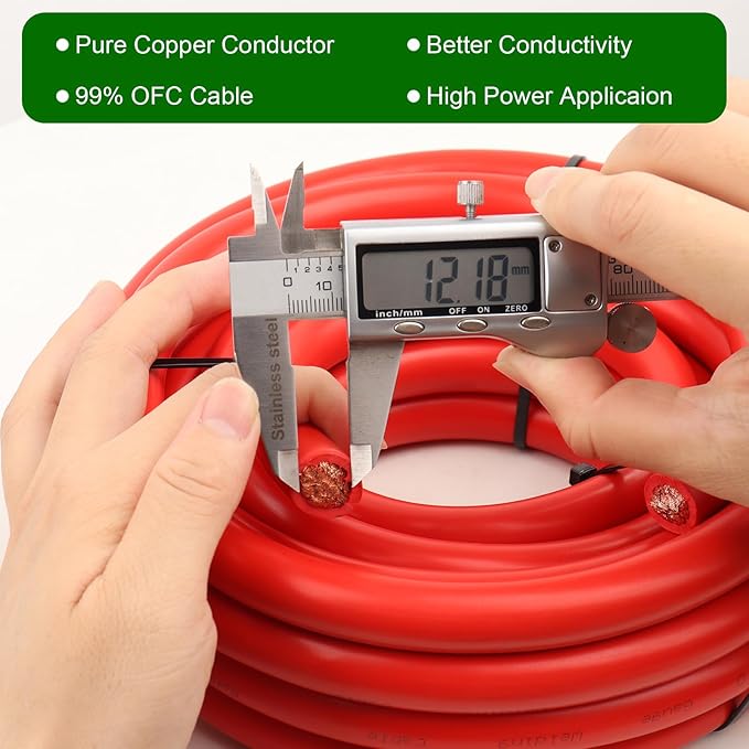 2/0 Gauge Battery Cable - 5FT Red + 5FT Black 2/0 AWG Welding Cable Flexible Stranded Oxygen-Free Pure Copper Wire for Automotive, Battery, Inverter, Solar, Marine and Generator