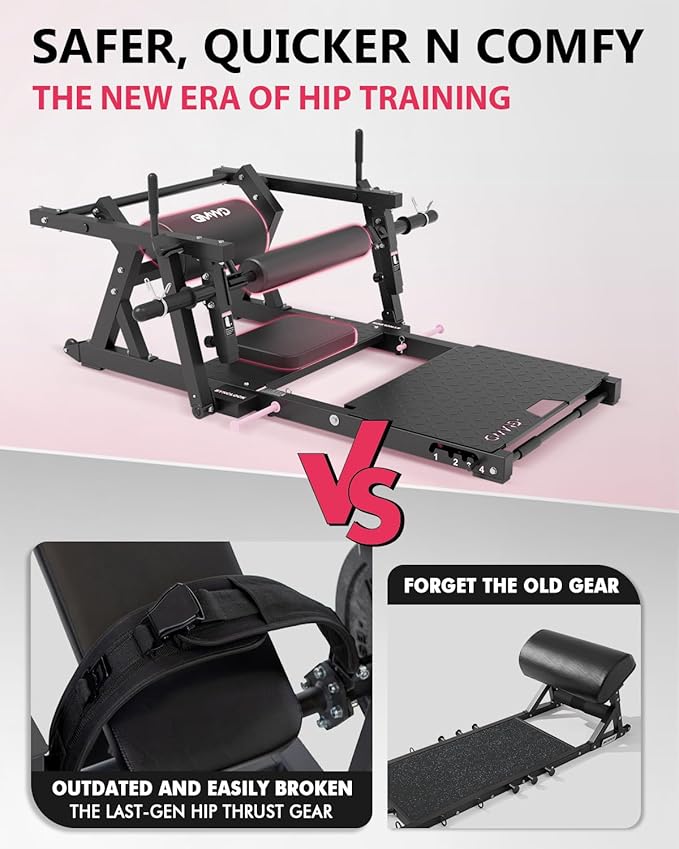 GMWD Hip Thrust Machine, 800LBS Plate-Loaded Glute Bridge Machine with Weight Holder, Heavy Duty Butt Exercise Equipment for Glute Muscles Building and Butt Shaping, Adjustable Footboard, Red