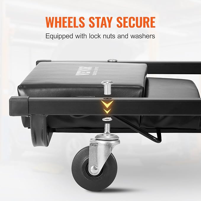VEVOR Mechanic Garage Creeper, 40-Inch, 300 lbs Capacity Automotive Rolling Creeper with 6 Casters Adjustable Cushioned Headrest, Heavy Duty Steel Frame Low Profile for Garages, Repair Shops, and DIY