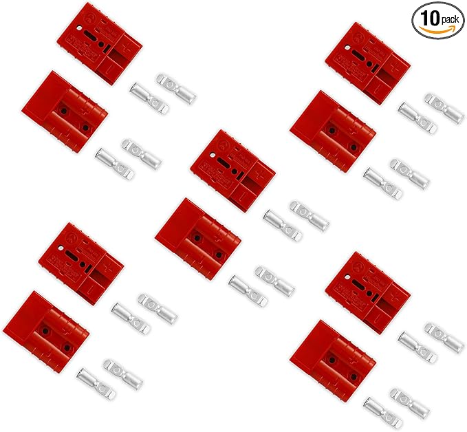 10 Pcs 6-8 Gauge 50 Amp Battery Quick Connect/Disconnect, Jumper Cable Plug Connector Kit for Recovery Winch, Forklift, Towing Systems(Red)