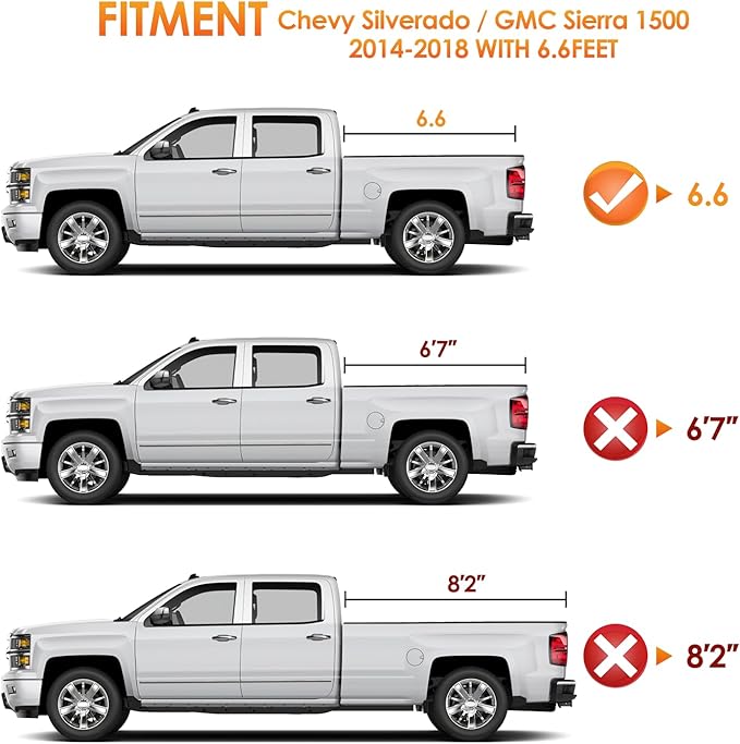 Nilight Soft Roll Up Truck Bed Tonneau Cover Compatible with Chevy Silverado 1500 / GMC Sierra 1500 2014 2015 2016 2017 2018 6.6ft