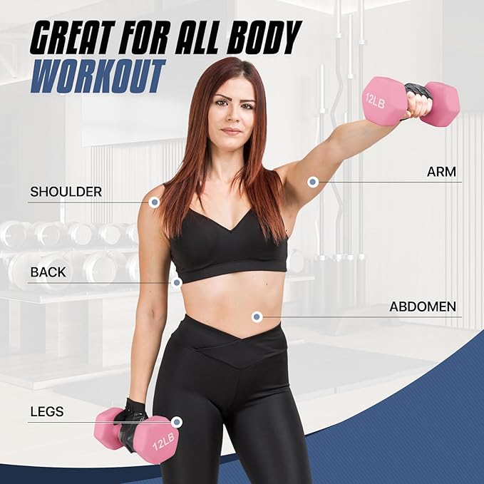 MADOG Dumbbell Set, Anti-Slip Neoprene Coated Hexagon Hand Weights for Home Gym Equipment Workouts Strength Training