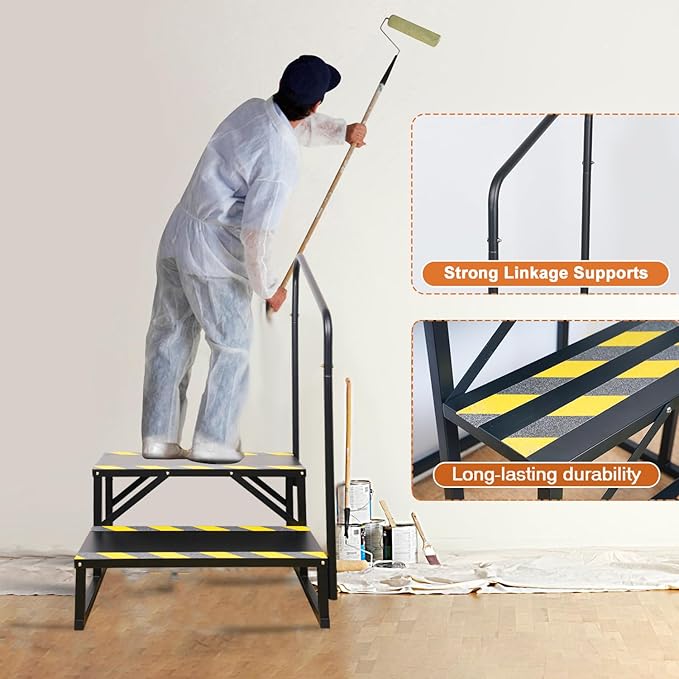 2 Step RV Stairs, Hot Tub Steps, Outdoor Spa Step Ladder with Handrail,Portable Economy 5th Wheel Stair for Travel Trailer, Motor Home, Camper and Porch with Non-Skid Tapes